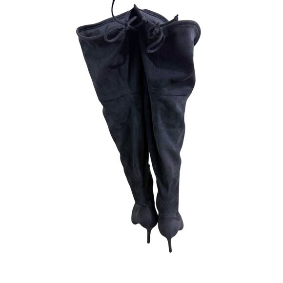 Aldo Black Faux Suede Thigh High Stiletto Boots Women's 9 Side Zip Pointy Toe - Picture 4 of 10